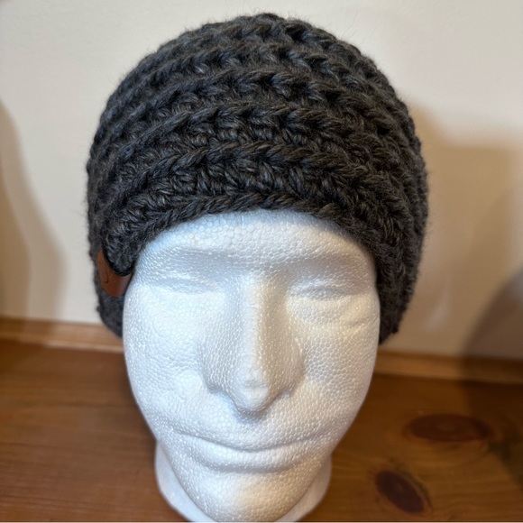 Unisex, chunky charcoal, hand knit, headband/ear warmer band. 4” x 22”. - Picture 2 of 10